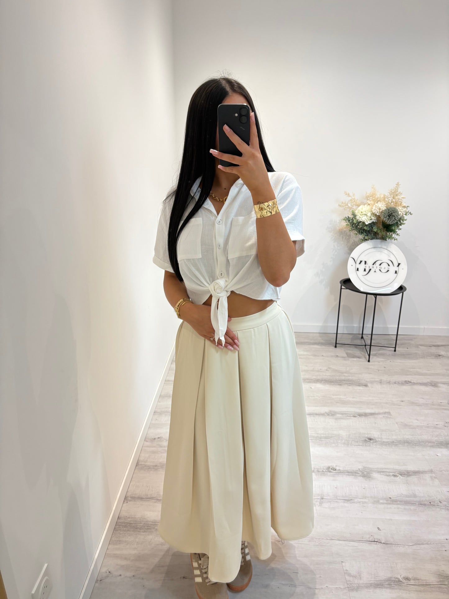 Chemise à nouer courte en lin