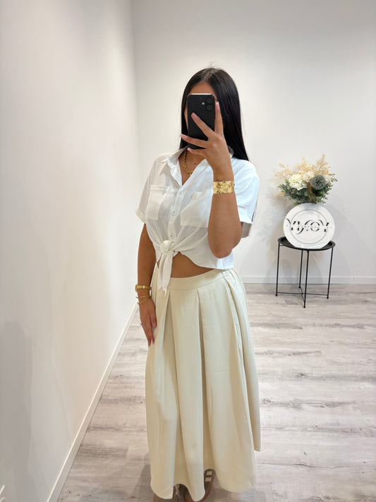 Jupe plissée ample beige