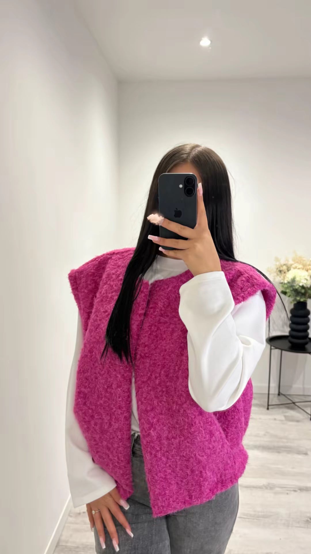 Gilet en feutrine sans manche fuschia