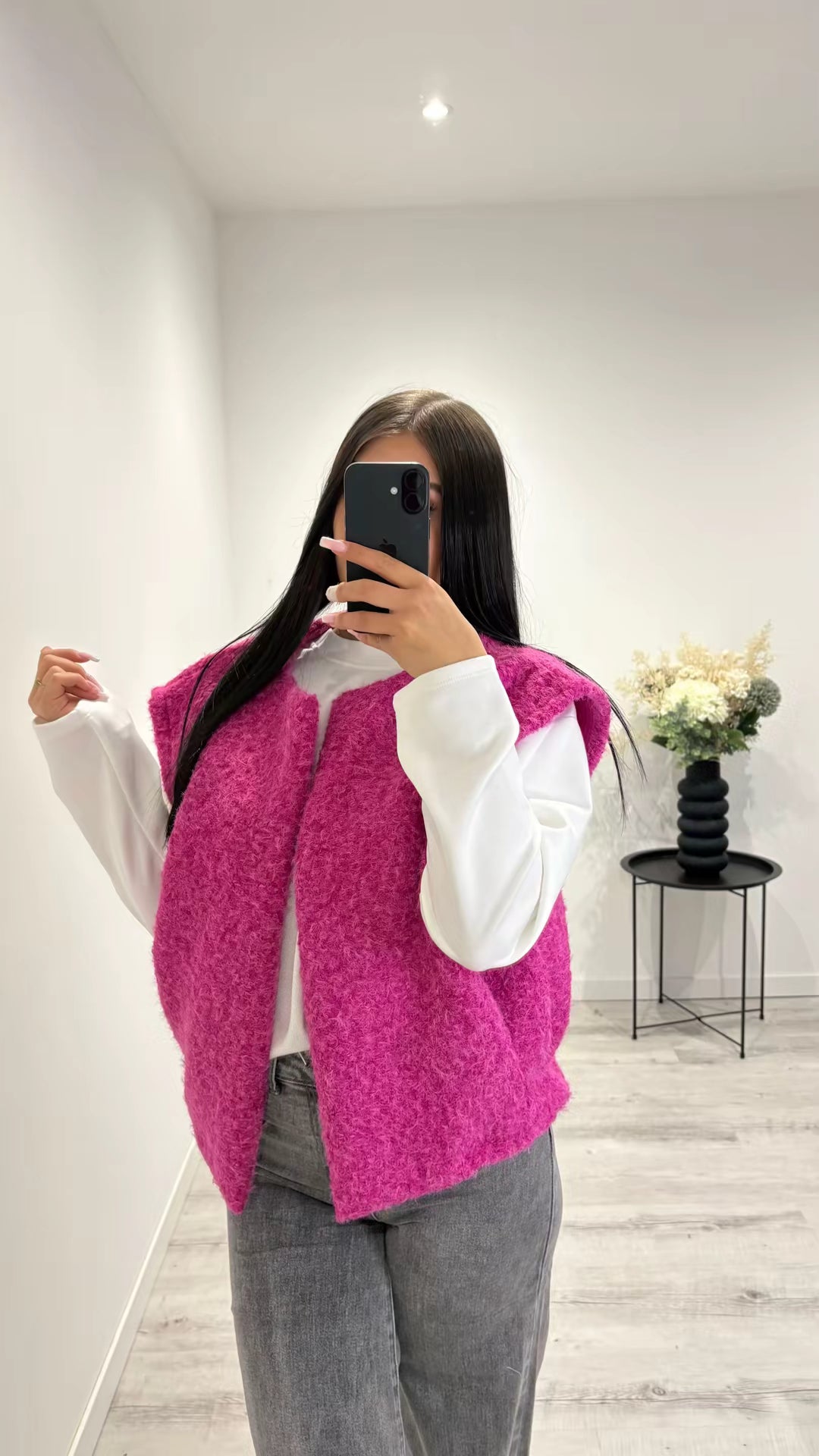 Gilet en feutrine sans manche fuschia